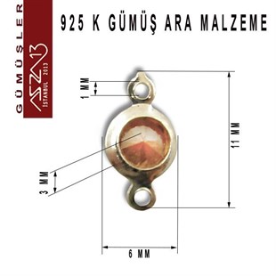 925 K Gümüş, Yuvarlak, Magma Zirkon Taşlı, Çift Kulplu Ara Malzeme / Paket İçeriği 3 Adet