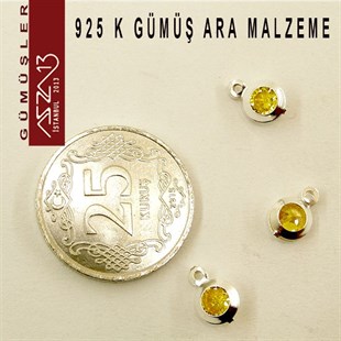 925 K Gümüş, Yuvarlak, Topaz Zirkon Taşlı, Tek Kulplu Ara Malzeme / Paket İçeriği 3 Adet
