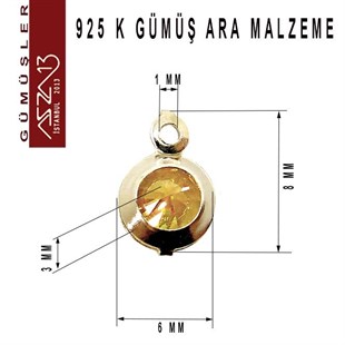 925 K Gümüş, Yuvarlak, Topaz Zirkon Taşlı, Tek Kulplu Ara Malzeme / Paket İçeriği 3 Adet
