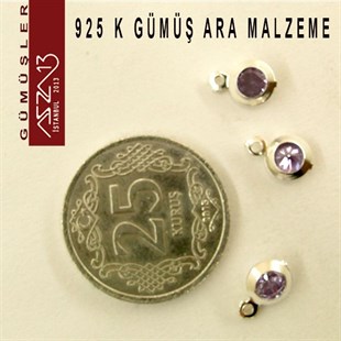 925 K Gümüş, Yuvarlak, Amethyst Zirkon Taşlı, Tek Kulplu Ara Malzeme / Paket İçeriği 3 Adet