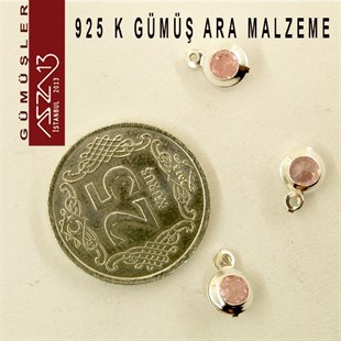 925 K Gümüş, Yuvarlak, Rose Zirkon Taşlı, Tek Kulplu Ara Malzeme / Paket İçeriği 3 Adet
