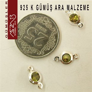 925 K Gümüş, Yuvarlak, Olive Zirkon Taşlı, Çift Kulplu Ara Malzeme / Paket İçeriği 3 Adet