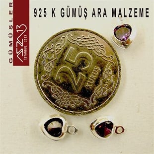 925 K Gümüş, Kalp, Amethyst Zirkon Taşlı, Tek Kulplu Ara Malzeme / Paket İçeriği 3 Adet
