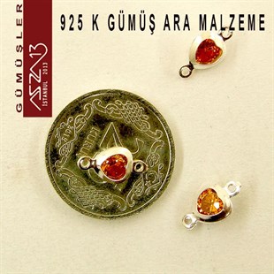 925 K Gümüş, Kalp, Magma Zirkon Taşlı, Çift Kulplu Ara Malzeme / Paket İçeriği 3 Adet