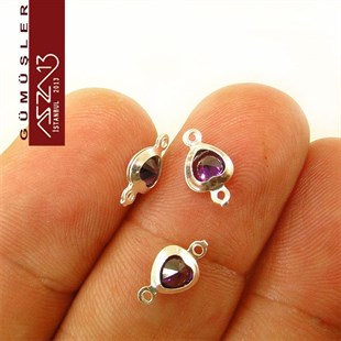 925 K Gümüş, Kalp, Amethyst Zirkon Taşlı, Çift Kulplu Ara Malzeme / Paket İçeriği 3 Adet