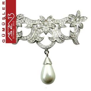 925 K Gümüş Damla İnci Sallantılı, Zirkon Taşlı Dikdörtgen Fligran / Paket İçeriği 1 Adet