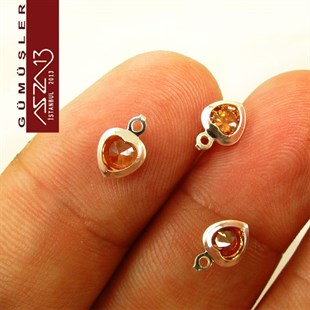 925 K Gümüş, Kalp, Magma Zirkon Taşlı, Tek Kulplu Ara Malzeme / Paket İçeriği 3 Adet