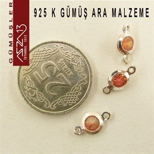 925 K Gümüş, Yuvarlak, Magma Zirkon Taşlı, Çift Kulplu Ara Malzeme / Paket İçeriği 3 Adet