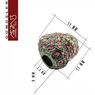 925 K Gümüş Ametis Kristal Taşlı, 11x11 mm Kalp Boncuk / Paket İçeriği 1 Adet