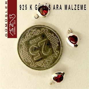 925 K Gümüş, Kalp, Siam Zirkon Taşlı, Tek Kulplu Ara Malzeme / Paket İçeriği 3 Adet