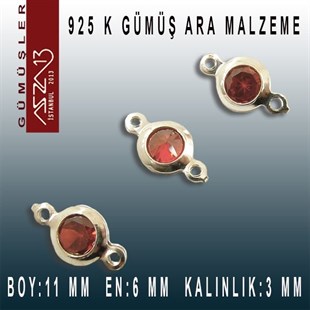 925 K Gümüş, Yuvarlak, Siam Zirkon Taşlı, Çift Kulplu Ara Malzeme / Paket İçeriği 3 Adet