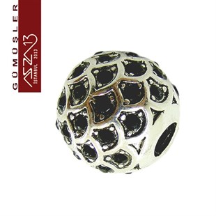 925 K Gümüş Jet Kristal Taşlı,11 mm Top Boncuk / Paket İçeriği 1 Adet