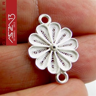 1,5 cm Çiçek Motifli Çift Kulplu, 925 Gümüş Telkari Fligran (1,85 gr)
