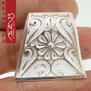 2x3 / 3cm Yamuk Şeklinde, Bombeli,  925 Gümüş Telkari Kolye Ucu Fligran (9,05 gr)