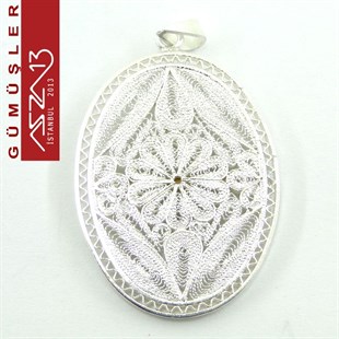 2,8x2,0 cm Tek Çiçek Motifli Oval, 925 Gümüş Telkari Kolye Ucu Fligran (4,20 gr)