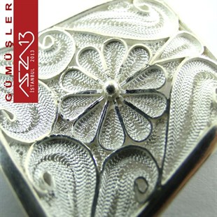 2x3 / 3cm Yamuk Şeklinde, Bombeli,  925 Gümüş Telkari Kolye Ucu Fligran (9,05 gr)