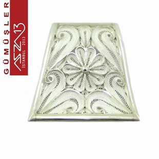 2x3 / 3cm Yamuk Şeklinde, Bombeli,  925 Gümüş Telkari Kolye Ucu Fligran (9,05 gr)