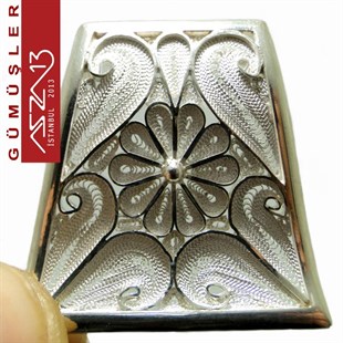 2x3 / 3cm Yamuk Şeklinde, Bombeli,  925 Gümüş Telkari Kolye Ucu Fligran (9,05 gr)