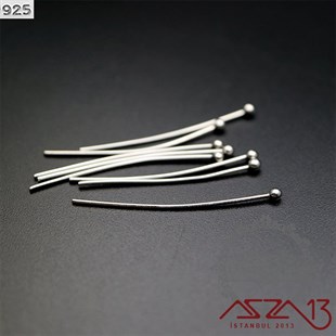 925 K Gümüş 3 cm Topbaş Çivi (Pin) / 20 Adet