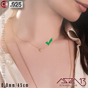 925 K Gümüş - 0,8 mm - Rose Gold Kaplama - Uzun Baklalı Halat (Cable) Zincir / 45 cm