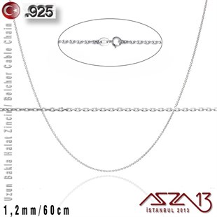 925 K Gümüş - 1,2 mm - Uzun Baklalı Halat (Cable) Zincir / 60 cm