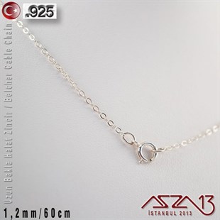925 K Gümüş - 1,2 mm - Uzun Baklalı Halat (Cable) Zincir / 60 cm