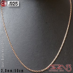 925 K Gümüş - 2,0 mm - Rose Gold Kaplama - Uzun Baklalı Halat (Cable) Zincir / 50 cm