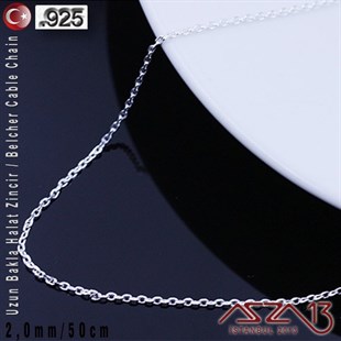 925 K Gümüş - 2,0 mm - Uzun Baklalı Halat (Cable) Zincir / 50 cm