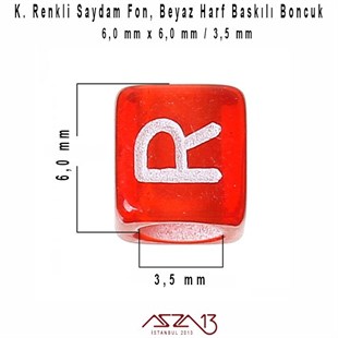 1. Kalite 280 Adet 6 mm Renkli Saydam Fon, Beyaz Harfli Küp Boncuk (50 Gr)