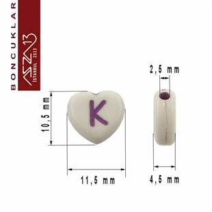 275 Adet 10,5 mm Beyaz Fon, Karışık Renkli Harfli Yassı Kalp Boncuk (100 Gr)