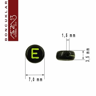 385 Adet 7 mm Siyah Fon, Karışık Neon Renkli Harfli Yassı Yuvarlak Boncuk (50 Gr)