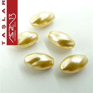 15 Adet 7x13 mm Somon Renk Oval Yüzeyi Burgulu Cam İnci Boncuk (11 gr)