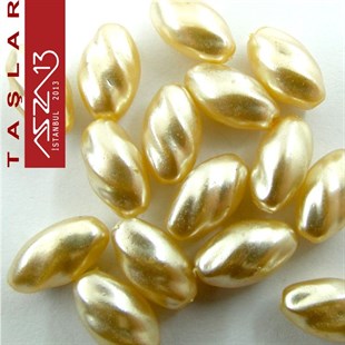 15 Adet 7x13 mm Somon Renk Oval Yüzeyi Burgulu Cam İnci Boncuk (11 gr)