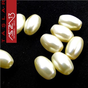 35 Adet 5x8 mm Krem Renk Oval Yüzeyi Düz Cam İnci Boncuk (10 gr)