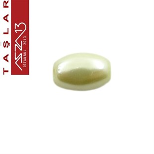35 Adet 5x8 mm Krem Renk Oval Yüzeyi Düz Cam İnci Boncuk (10 gr)
