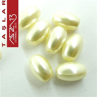 35 Adet 5x8 mm Krem Renk Oval Yüzeyi Düz Cam İnci Boncuk (10 gr)
