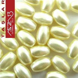 35 Adet 5x8 mm Krem Renk Oval Yüzeyi Düz Cam İnci Boncuk (10 gr)