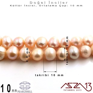 10 mm - Yuvarlak - Düz Yüzey - Doğal İnci (PearlShell) / 41 Adet (1 Dizi)