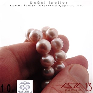 10 mm - Yuvarlak - Düz Yüzey - Doğal İnci (PearlShell) / 44 Adet (1 Dizi)