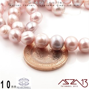 10 mm - Yuvarlak - Düz Yüzey - Doğal İnci (PearlShell) / 44 Adet (1 Dizi)