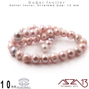 10 mm - Yuvarlak - Düz Yüzey - Doğal İnci (PearlShell) / 44 Adet (1 Dizi)