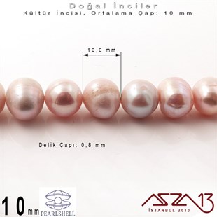 10 mm - Yuvarlak - Düz Yüzey - Doğal İnci (PearlShell) / 44 Adet (1 Dizi)