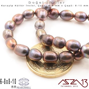6-8 mm x 8-10 mm - Amorf Oval - Düz Yüzey - Doğal Karayip İnci (PearlShell) / 45 Adet (1 Dizi)