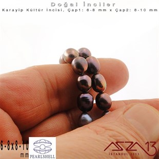 6-8 mm x 8-10 mm - Amorf Oval - Düz Yüzey - Doğal Karayip İnci (PearlShell) / 45 Adet (1 Dizi)