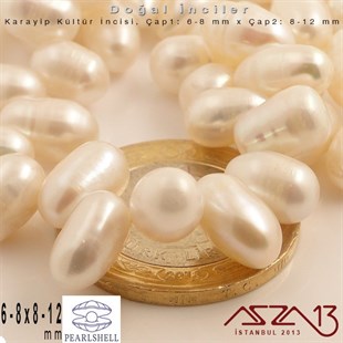 6-8 mm x 8-12 mm - Amorf Oval - Düz Yüzey - Doğal İnci (PearlShell) / 70 Adet (1 Dizi)