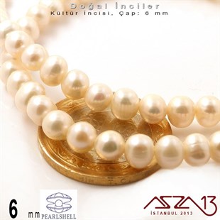 6 mm - Yuvarlak - Düz Yüzey - Doğal İnci (PearlShell) / 75 Adet (1 Dizi)