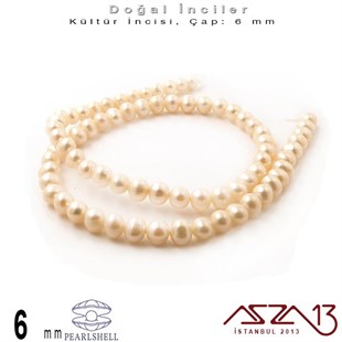 6 mm - Yuvarlak - Düz Yüzey - Doğal İnci (PearlShell) / 75 Adet (1 Dizi)