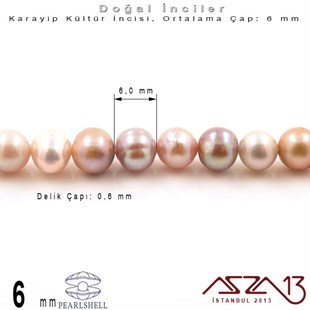 6 mm - Yuvarlak - Düz Yüzey - Doğal Karayip İnci (PearlShell) / 72 Adet (1 Dizi)