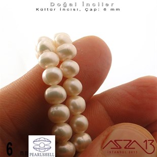 6 mm - Yuvarlak - Düz Yüzey - Doğal İnci (PearlShell) / 75 Adet (1 Dizi)