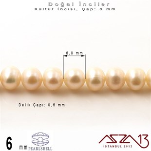 6 mm - Yuvarlak - Düz Yüzey - Doğal İnci (PearlShell) / 75 Adet (1 Dizi)